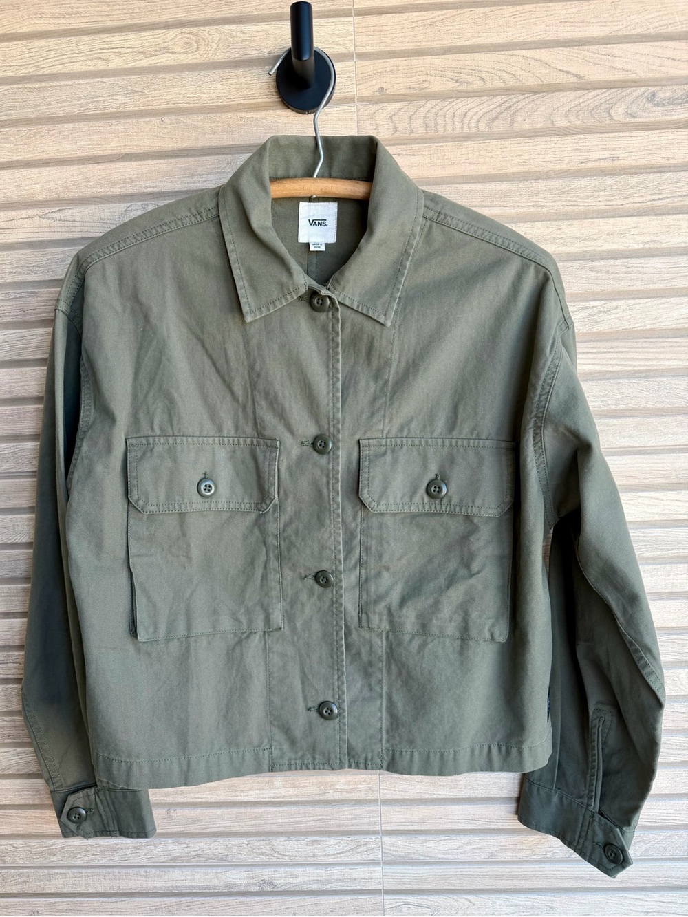 Vans Olive Military Field Utility Jacket Oversized Cropped Army Green Womens XS